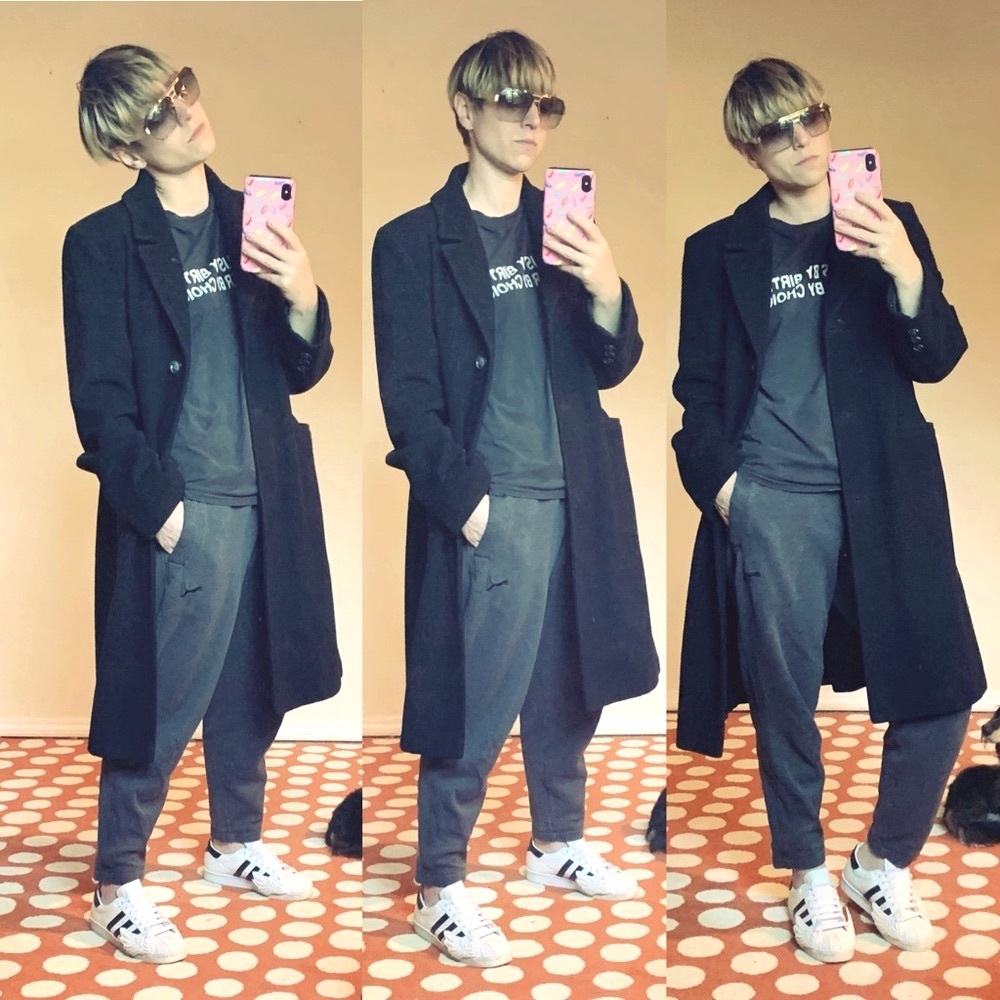 Fennelli Black Wool Cashmere Long Coat Y2K Vintage